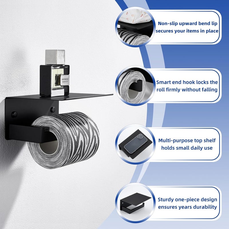 APLusee Toilet Paper Holder with Shelf Matte Black, 304 Stainless Steel Tissue Holder, Wall Mounted - Image 5